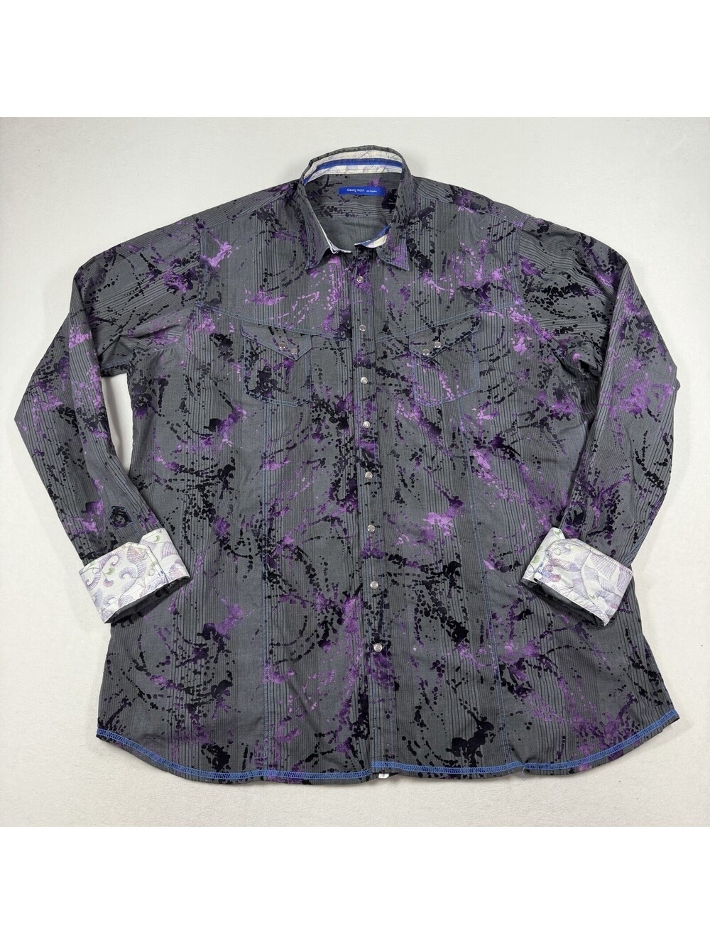 Georg Roth Mens Large Black & Purple Floral Long Sleeve Shirt 100% Cotton Sz 3XT